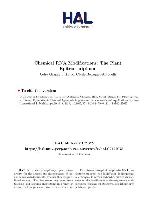 Chemical RNA Modifications: The Plant Epitranscriptome.